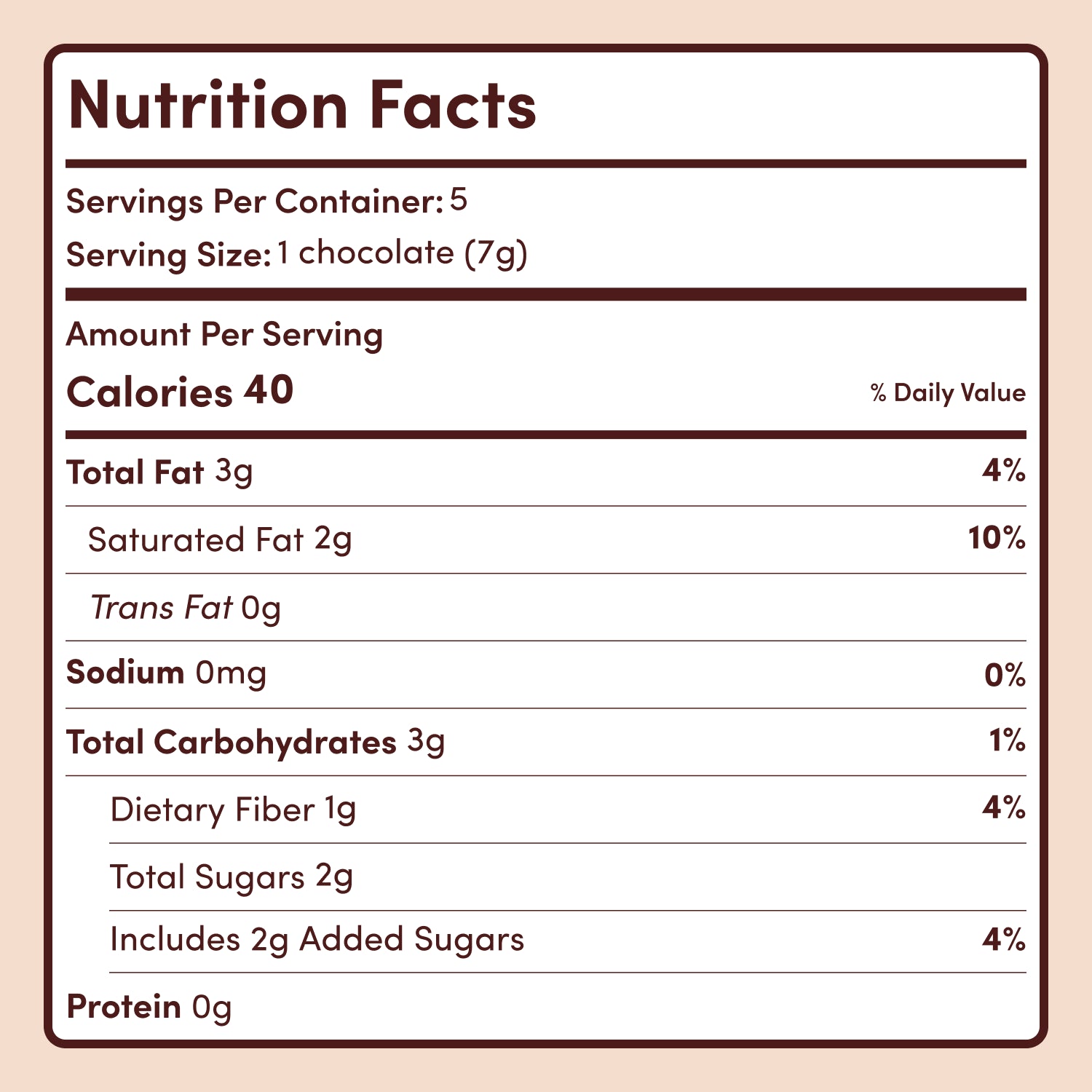 Nutrition facts label for RYZE Mushroom Chocolates showing 40 calories per serving