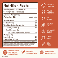 RYZE Mushroom Coffee nutrition facts label